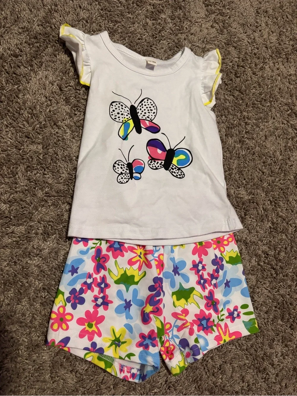Kids White Butterfly Tee & Floral Shorts Matching Set